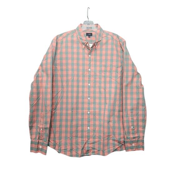 J Crew Shirt Mens Medium Slim Fit Pink Mango Orange Long Sleeve Button Large - Picture 1 of 10
